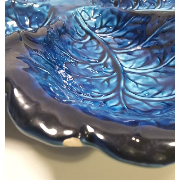 Serving DIsh Vintage Inarco Japan Mood Indigo FIve Section Cabbage Leaf - Picture 10 of 10